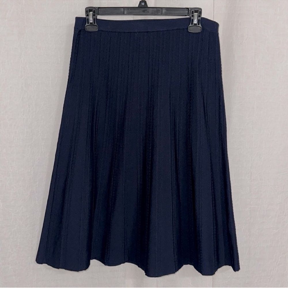 Calvin Klein M Navy Blue Seasonless Knit Pleated A line Skirt